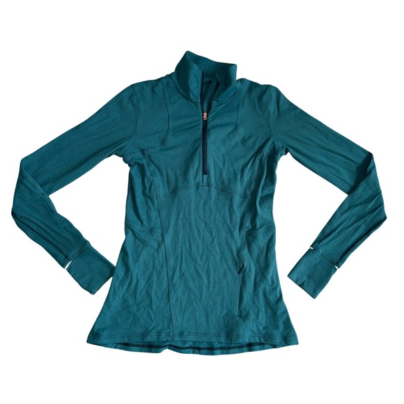 Lululemon Tops - Lululemon Rest Less 1/4 Zip Women 6 Teal Excellent Ribbed Thumbhole Pullover